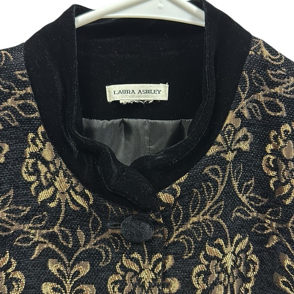 Laura Ashley Black Bronze Tapestry and Velvet Button Up Peacoat Jacket Womens L - Picture 8 of 13